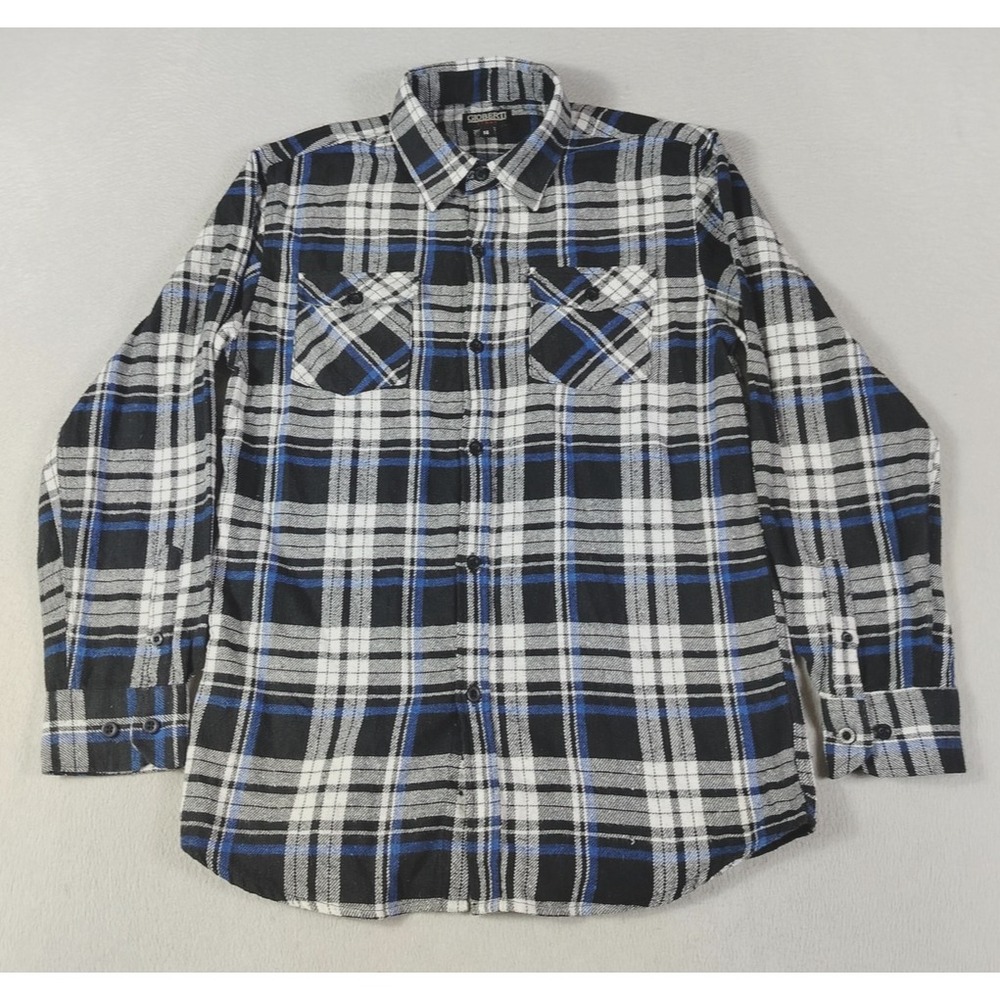 Gioberti Shirt Boys 14 Blue Black Plaid Flannel Button Up Long Sleeve Cabincore